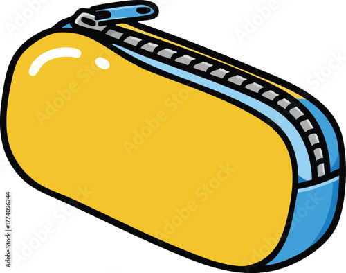 Yellow and Blue Zippered Pencil Case Vector Illustration for School or Office Supplies Accessory 
