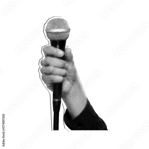 Microphone in hand halftone