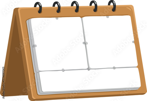 Desk calendar vector illustration with brown stand and white pages for office and organization use 