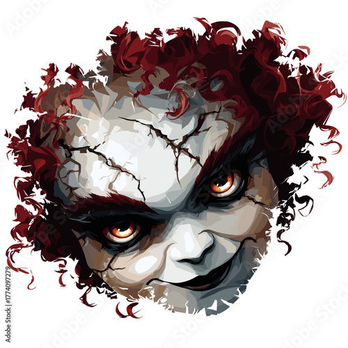 Scary Cursed Evil Doll Face Vector Clipart