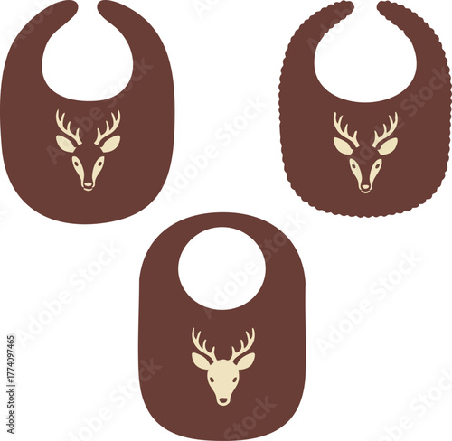 Deer head design on brown baby bibs set with different shapes for infant feeding protection and comfort 