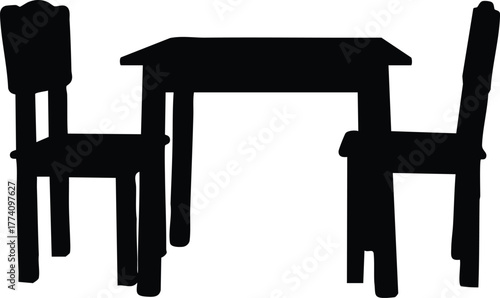 Wooden table and chairs silhouette simple furniture icon for home and office interior design vector illustration 