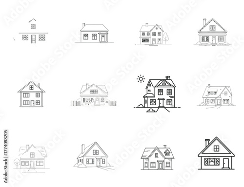 Collection of simple house illustrations in a minimalist, contemporary style