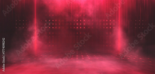 Empty stage with bright red...