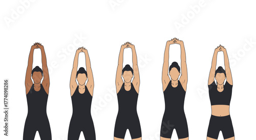 Diverse group doing upward stretch pose for health and wellness routine