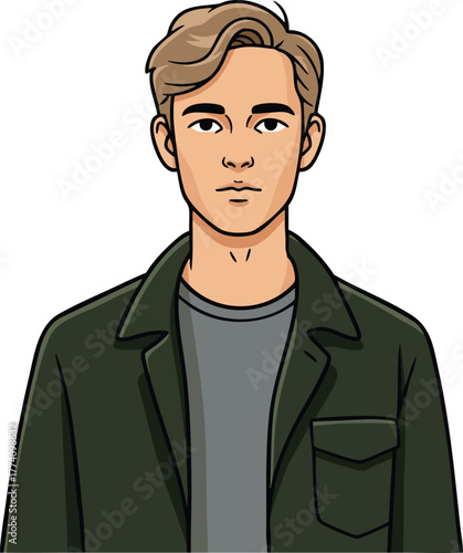 Young man with blonde hair wearing casual jacket and t-shirt vector illustration portrait style 