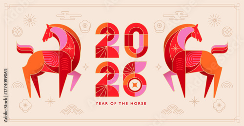 Modern geometric banner for Chinese New Year 2026 - Year of the Horse