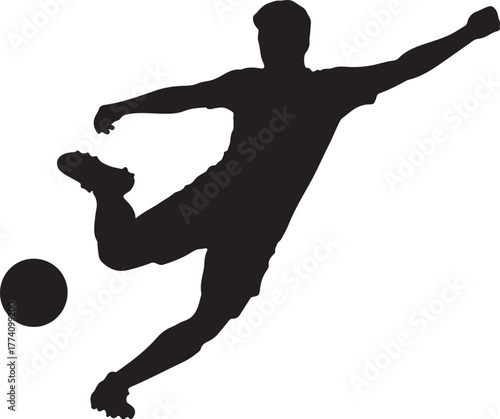Black silhouette of a soccer player kicking a ball 1