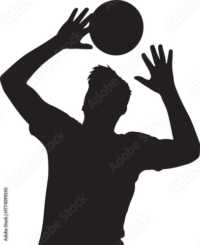 Black silhouette of a person playing volleyball sport