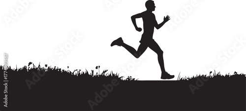 Black silhouette of a man running through grass running man silhouette