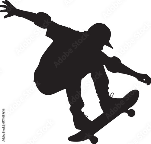Black silhouette of a skateboarder performing a trick 1