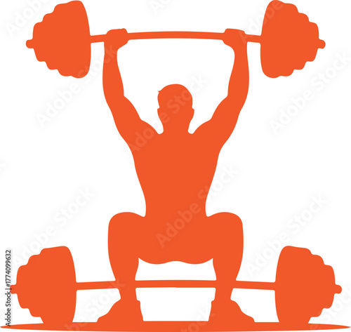 Orange silhouette of a weightlifter lifting a barbell