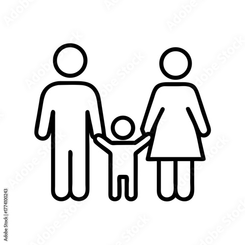 Family holding hands with child in minimal icon vector style  