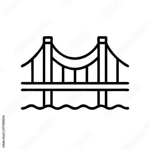 Outline illustration of the Golden Gate Bridge over water, concept of icon vector  