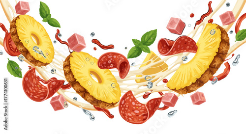 Pizza ingredients flying