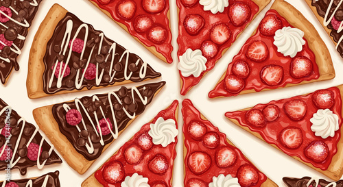 Sweet pizza slices arrayed