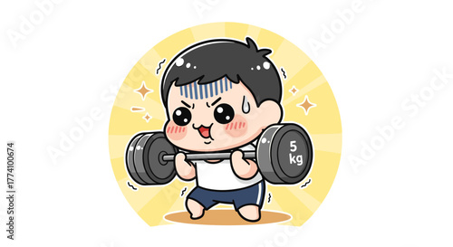 Boy lifting a barbell up