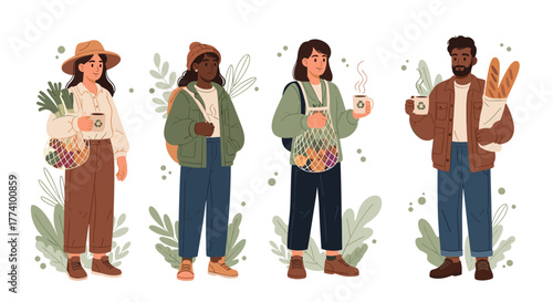 People with reusable bags