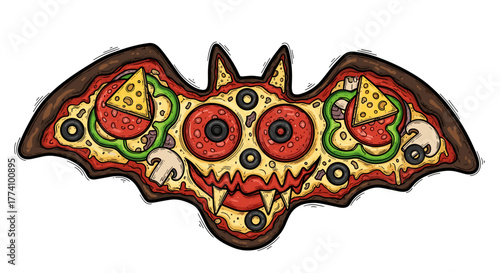 Halloween bat shaped pizza
