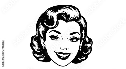 Retro Smiling Portrait: A timeless, elegant, smiling portrait of a woman, radiating charm and a sense of classic beauty.
