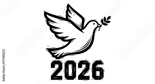 Dove of Peace 2026: A symbolic representation of peace, featuring a dove carrying an olive branch, with the year 2026 prominently displayed. conveying hope for the future.