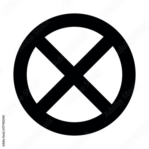 Black circular X icon for prohibition, cancellation, and access restriction signage