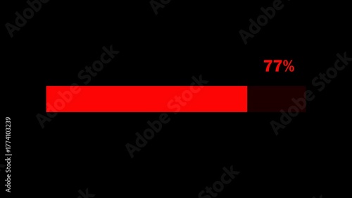 Load. Transfer animation download bar 0-100% on a black background.	