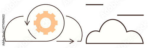 Cloud outline and gear symbolizing cloud computing and process automation. Arrows highlight data sync or workflow efficiency. Ideal for technology, innovation, automation, workflow, process