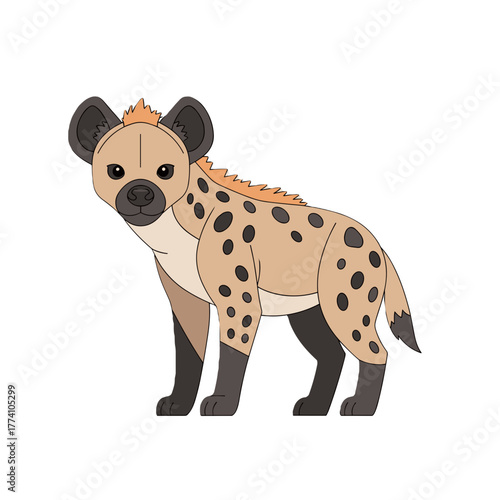Cartoon hyena standing with playful expression and spotted fur  