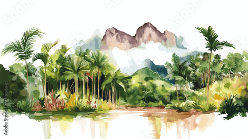 Madidi National Park. Madidi National Park hand drawn watercolor illustration