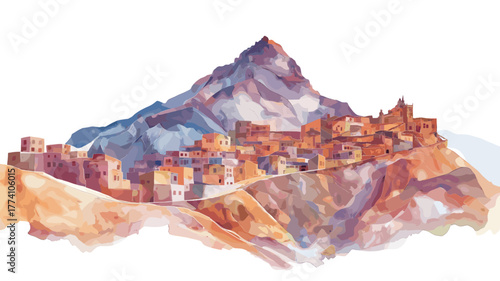 Potosi - Cerro Rico Mines. Potosi - Cerro Rico Mines hand drawn watercolor illustration