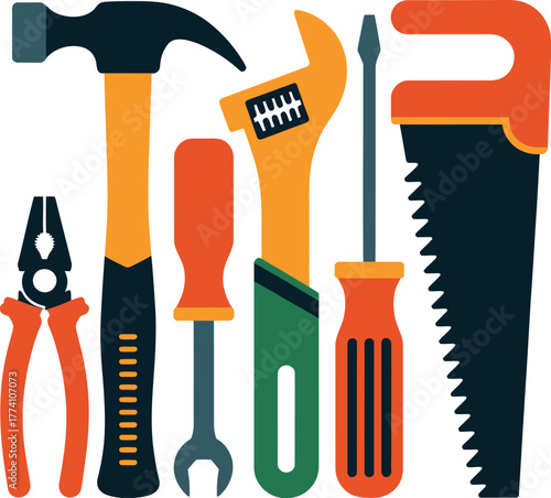 Vector illustration of essential hand tools for diy home repair and construction
