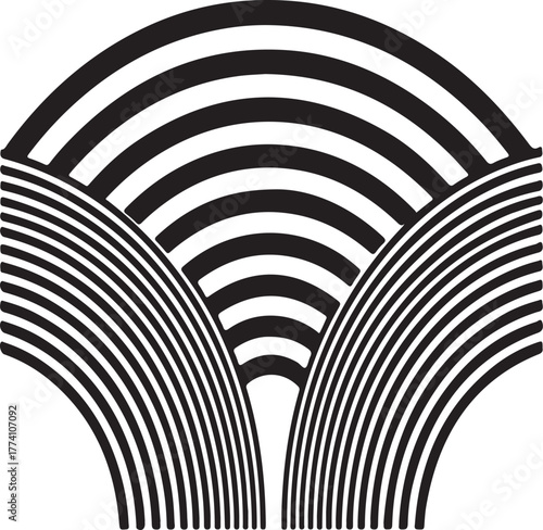 Wallpaper Mural Abstract Black and White Striped Fan or Rainbow Shape Pattern stripes lines Torontodigital.ca