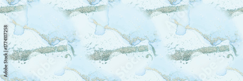 Liquid Seamless Art Painting. Water Elegant Watercolor. Watercolor Marble. Foil Marble Background. Vector Ink Marble. Gold Sea Paint. Water Golden Texture. Blue Abstract Watercolor. Trendy Alcohol Ink