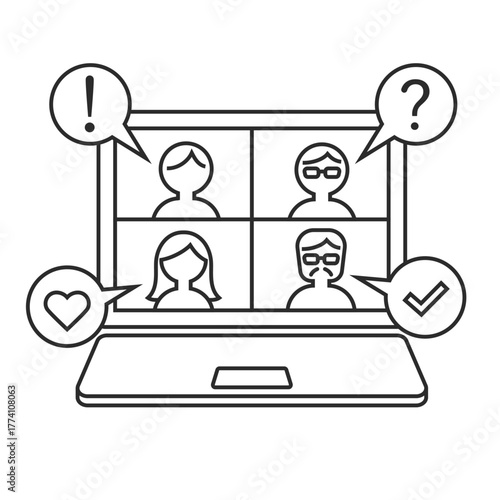 会議、ミーティング、Web会議のイラスト（活発な議論、リアクション）