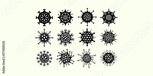 Virus, bacteria or microbe outline icons set.