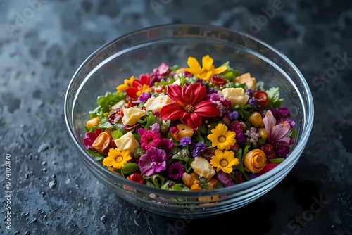 Wallpaper Mural Edible Flower Salad.Gourmet Healthy Dish with Vibrant Colors Torontodigital.ca