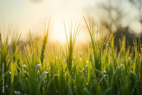 Wallpaper Mural Wheatgrass Shot at Sunrise. Plant-Based Wellness and Energy Boost Torontodigital.ca