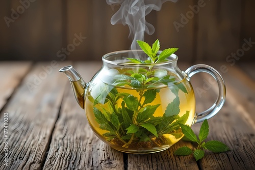 Wallpaper Mural Herbal Tea Infusion with Steam and Fresh Mint. Relaxing Wellness Drink Torontodigital.ca