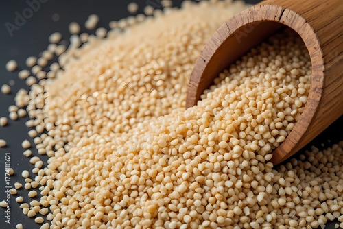 Wallpaper Mural Macro Close-Up of Quinoa Grains in Wooden Scoop. Minimal Nutrition Concept Torontodigital.ca