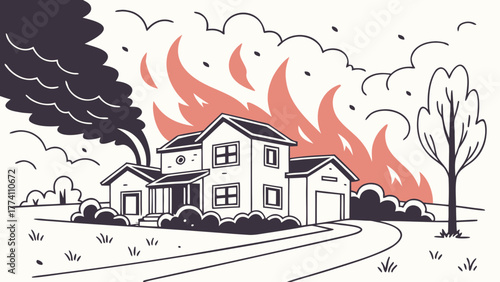 House on Fire with Flames and Smoke.