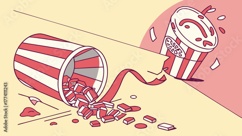 Spilled Snack Bucket with Candies and Dropped Container with Question Mark