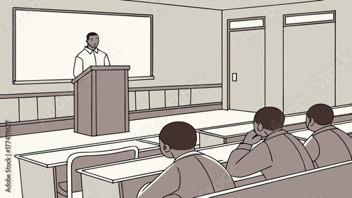 Teacher presenting to students in a classroom setting, illustrating education and learning concepts