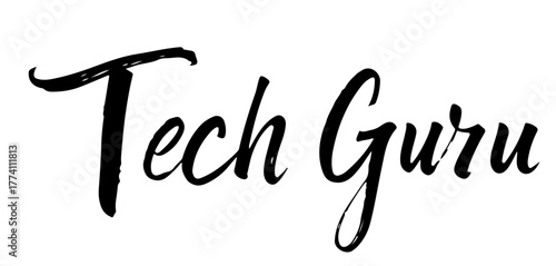 Handwritten inscription “Tech Guru” in stylish black ink calligraphy on transparent background