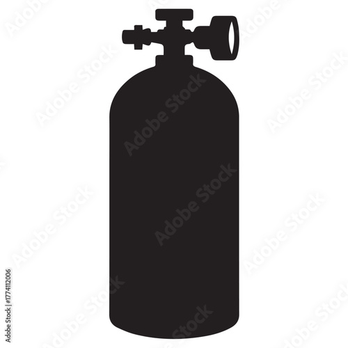 Black scuba diving tank isolated on white background