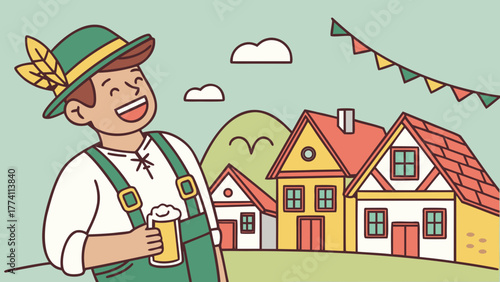 Oktoberfest celebration bavarian man with beer stein in germany festival vector illustration design