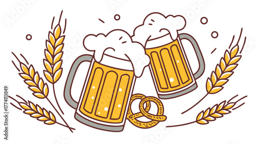 Celebrate oktoberfest with beer mugs pretzel and wheat illustration for beer festival occasion design