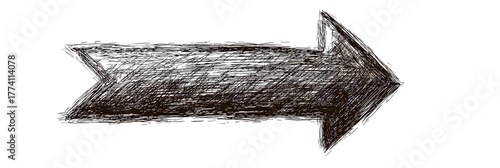 A hand-drawn black arrow pointing right, set against a transparent background, ideal for use in graphic design, presentations, or as a directional indicator in various projects