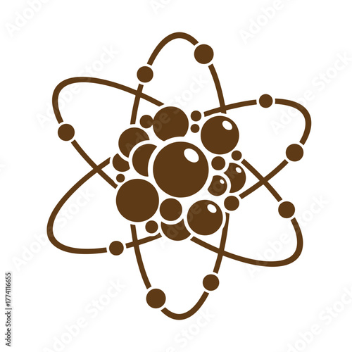 Brown atom icon representing science chemistry research and scientific exploration