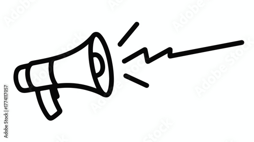 Simple, bold illustration of a megaphone emitting sound waves, symbolizing announcements or communication.